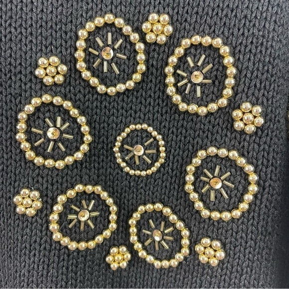 Marmie West Vintage 80s/90s Black Chunky Knit Gold Beaded Eclectic Artsy Glam S - Picture 8 of 13